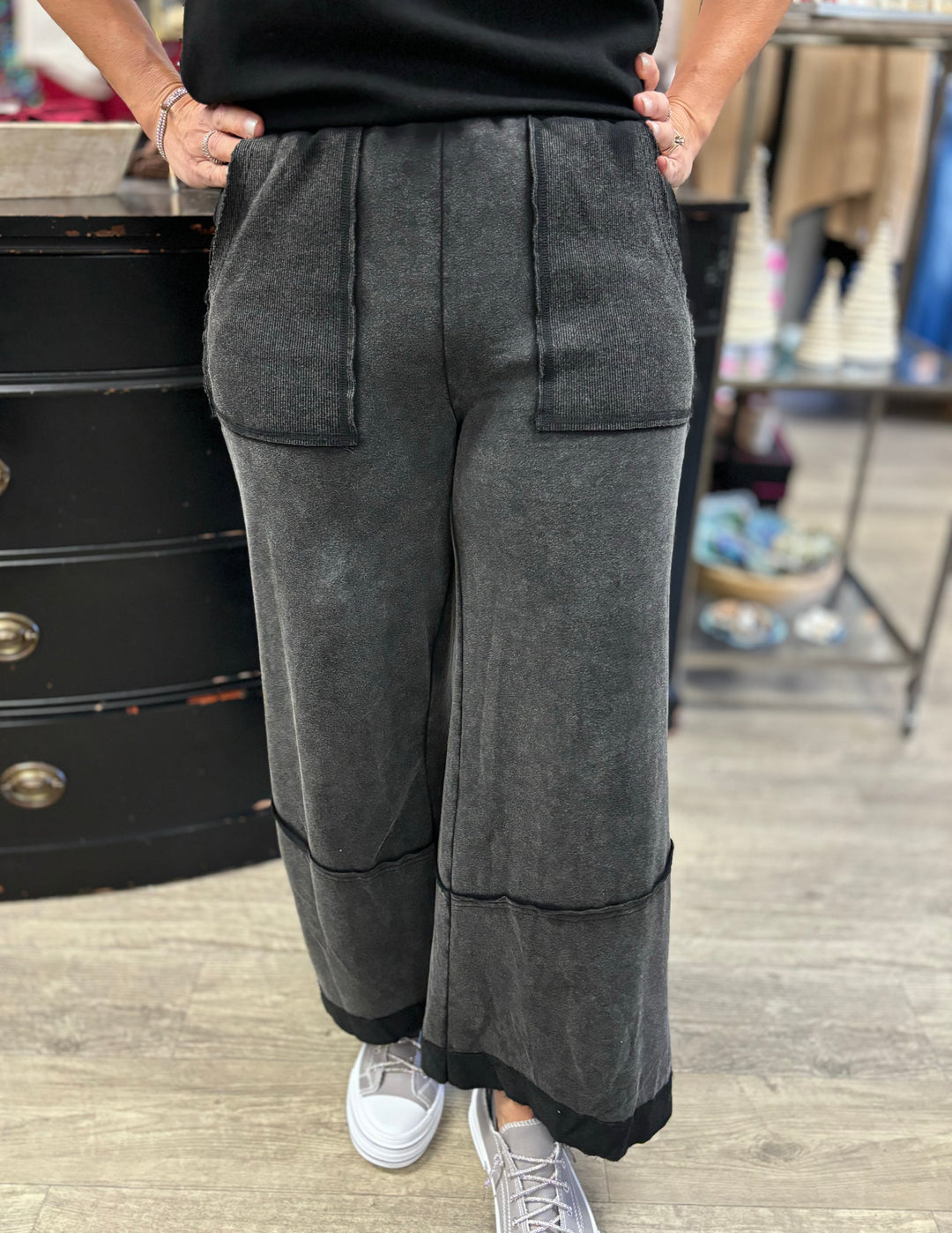 Celia Contrasted Seam Pants-Pants-Umgee-Evergreen Boutique, Women’s Fashion Boutique in Santa Claus, Indiana