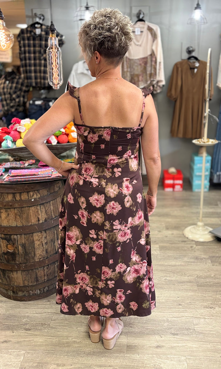 The Rosie Mocha Midi Dress-Dresses-Rosie Posie-Evergreen Boutique, Women’s Fashion Boutique in Santa Claus, Indiana