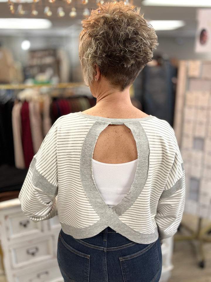 Striped Cutout Back Layering Sweatshirt