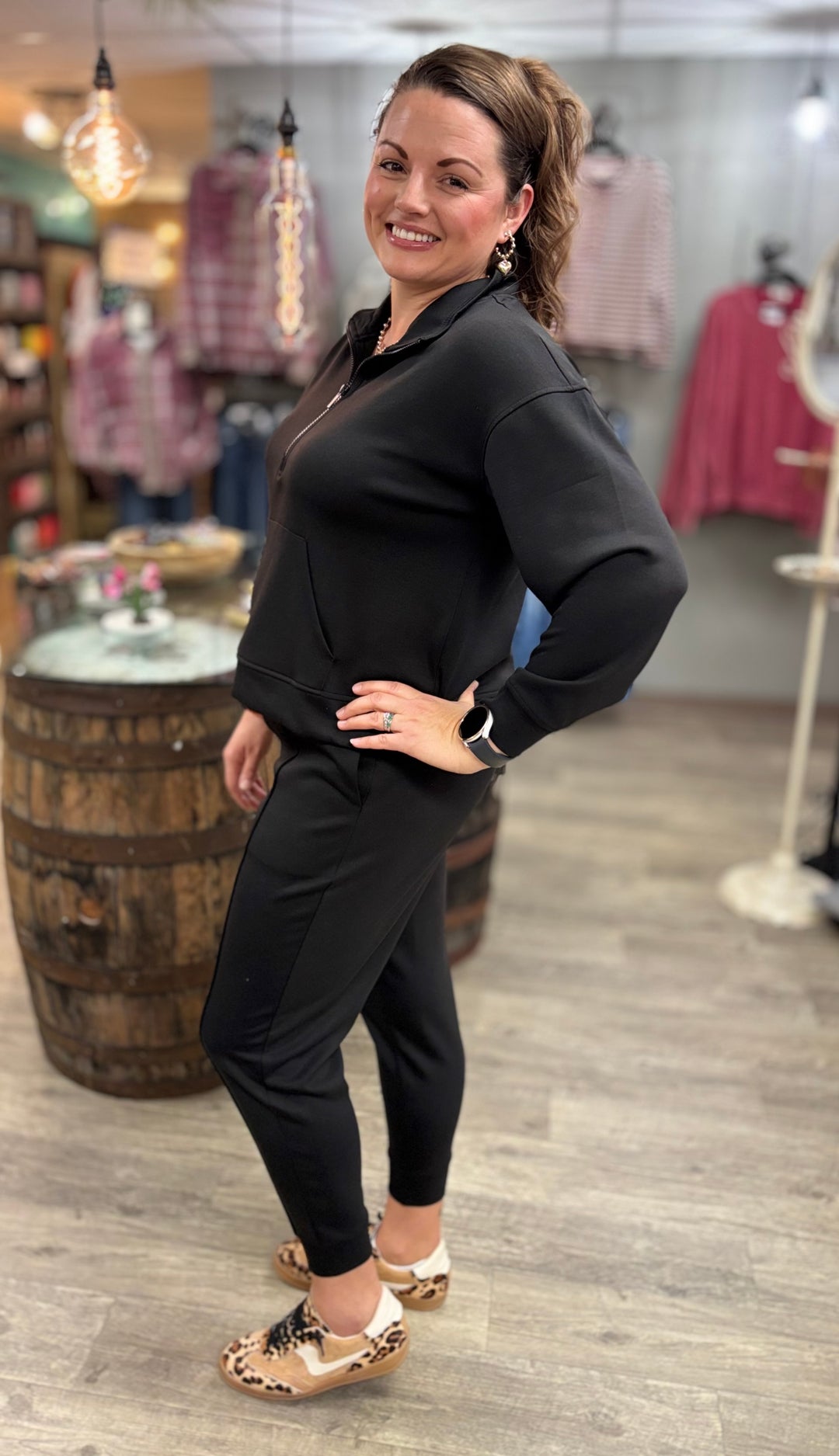 Zenana On Repeat Half Zip Scuba Pullover-Tops-Zenana-Evergreen Boutique, Women’s Fashion Boutique in Santa Claus, Indiana