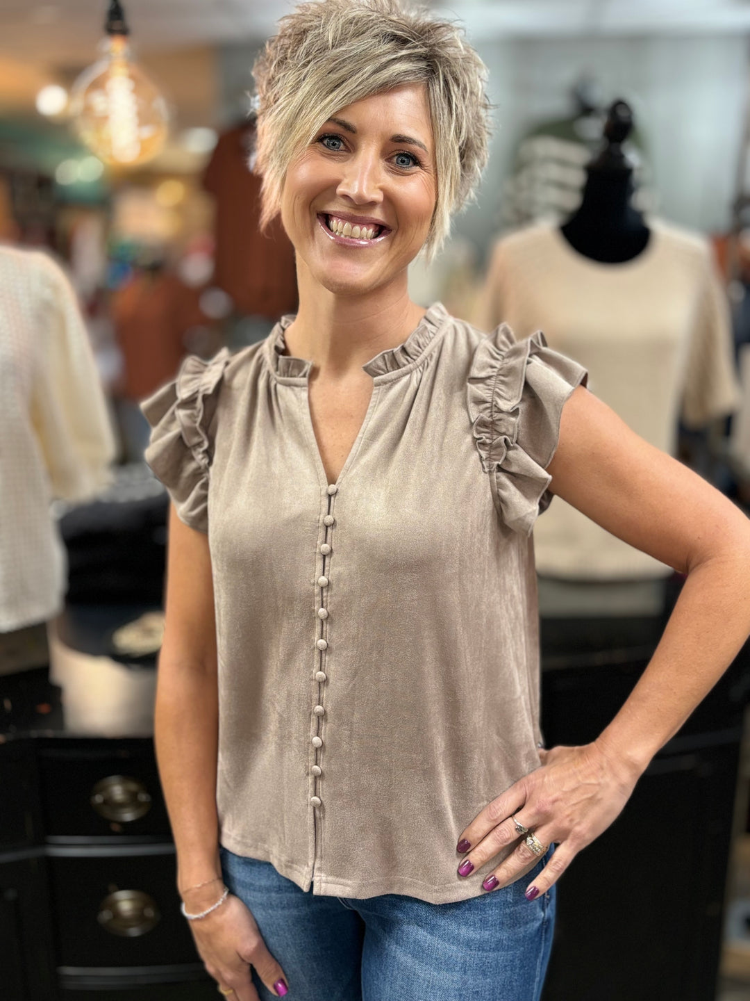 Soft Like Suede Button Down Top-Tops-Voy-Evergreen Boutique, Women’s Fashion Boutique in Santa Claus, Indiana