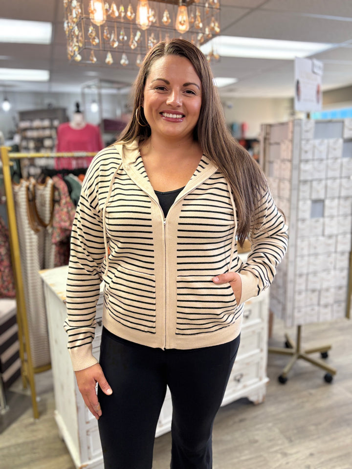 The Asher Striped Zip Up Hoodie-Tops-Staccato-Evergreen Boutique, Women’s Fashion Boutique in Santa Claus, Indiana