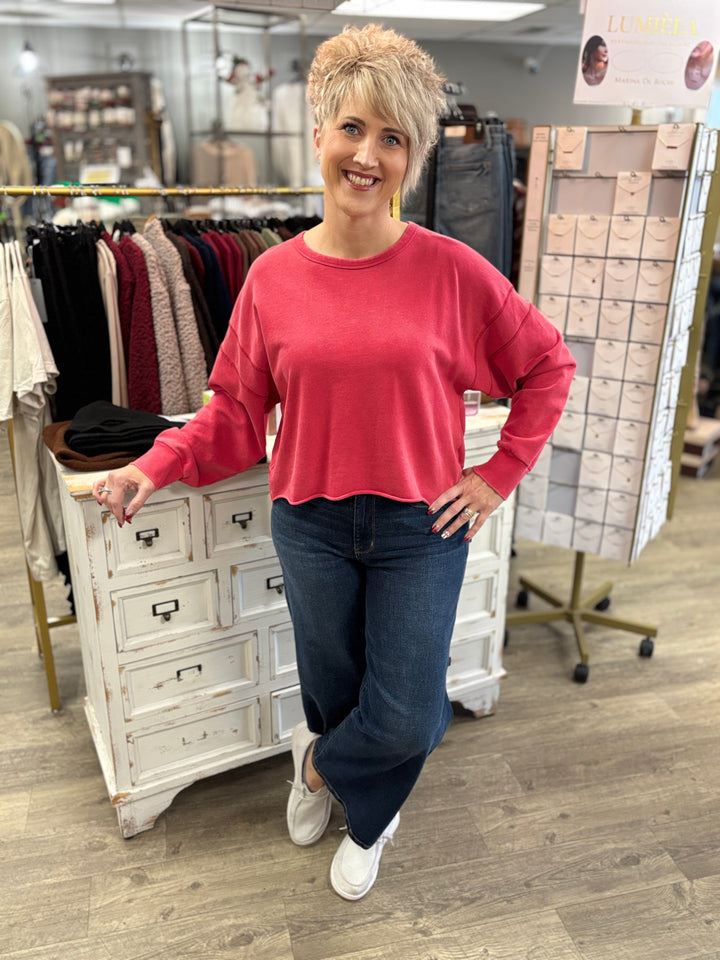 Cherry Cutout Back Layering Sweatshirt