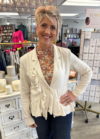 The Lila Ruffle Button Up Blazer