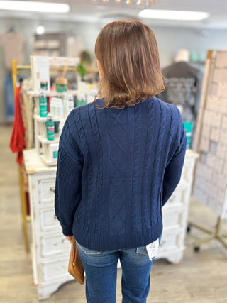 Mock Neck Cable Knit Pullover Sweater