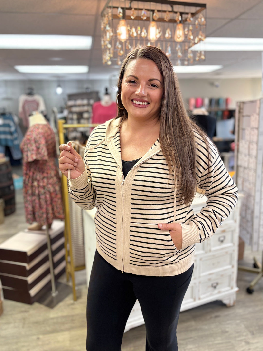 The Asher Striped Zip Up Hoodie-Tops-Staccato-Evergreen Boutique, Women’s Fashion Boutique in Santa Claus, Indiana