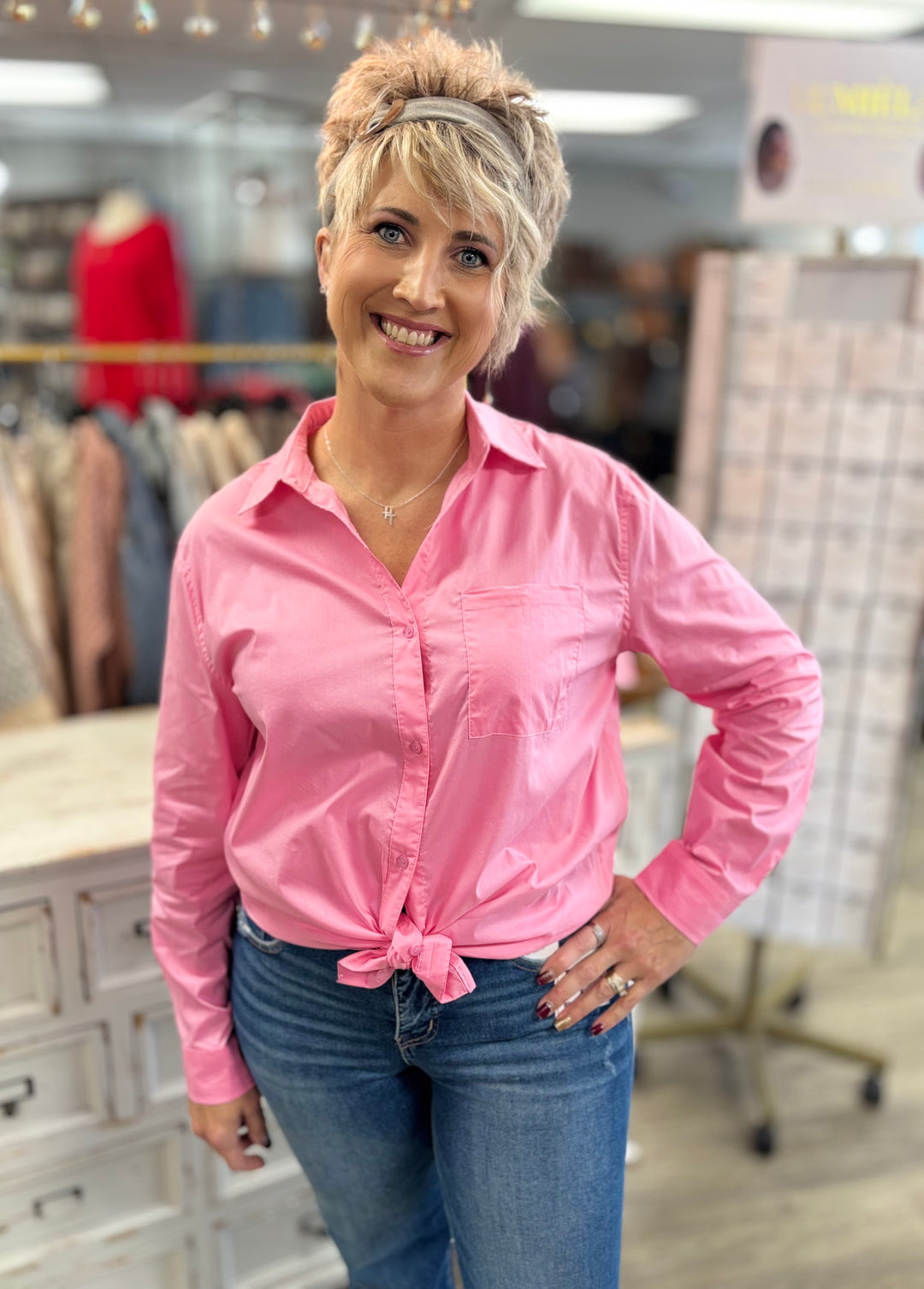 Classic Collared Button Down Poplin Shirt-Tops-La Miel-Evergreen Boutique, Women’s Fashion Boutique in Santa Claus, Indiana