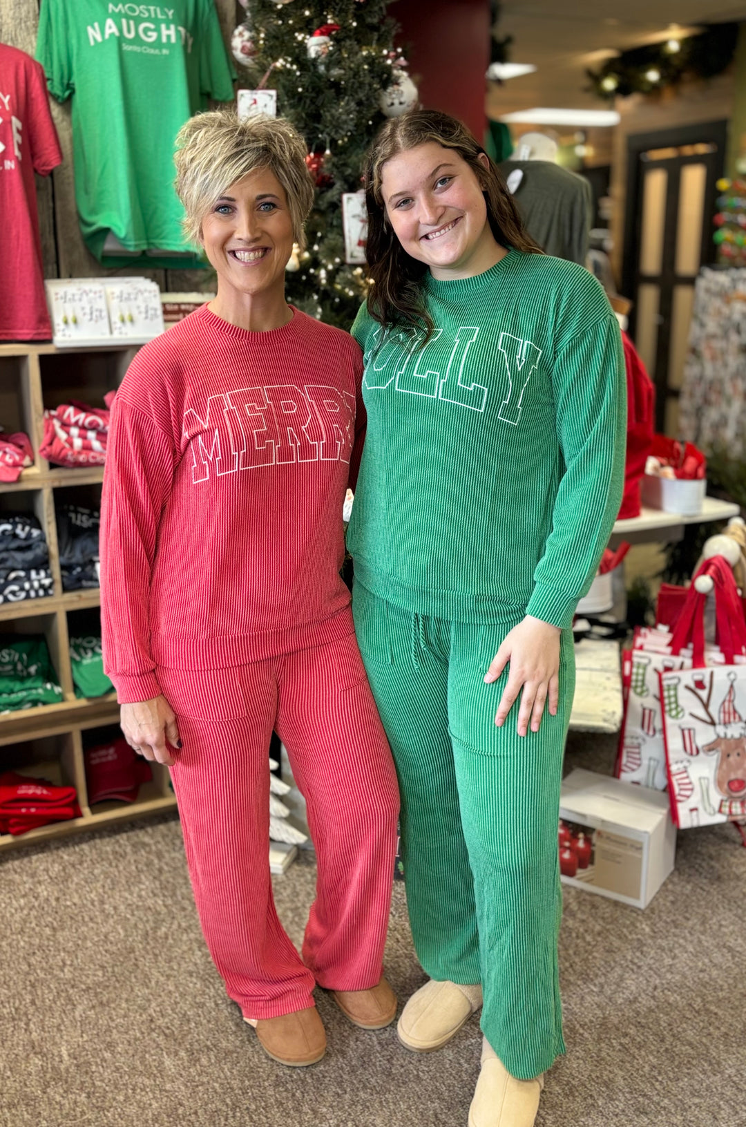 MERRY Ribbed Long Sleeve Graphic Top-Graphic Tees-TRES BIEN-Evergreen Boutique, Women’s Fashion Boutique in Santa Claus, Indiana