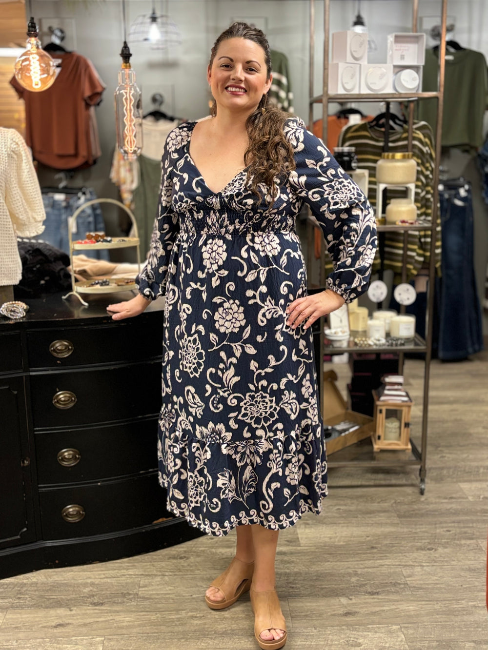 Paula Long Sleeve Dress-Dresses-Doe and Rae-Evergreen Boutique, Women’s Fashion Boutique in Santa Claus, Indiana