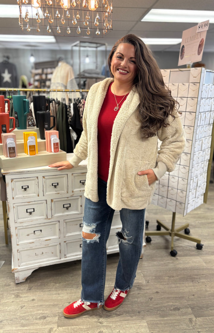 The Big Cozy One Sherpa Jacket-Jackets-Zenana-Evergreen Boutique, Women’s Fashion Boutique in Santa Claus, Indiana