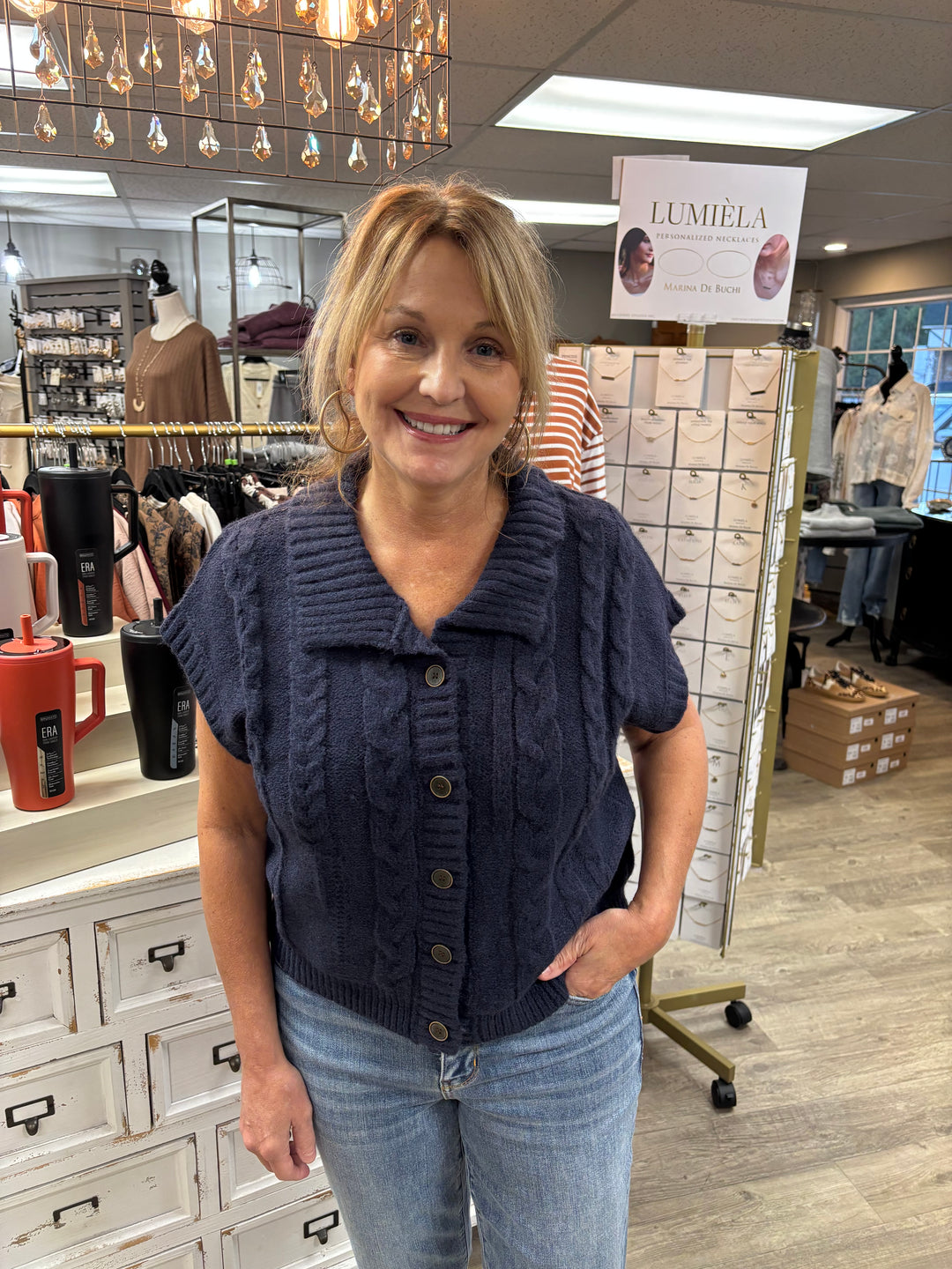 The Navy Edit Cable Knit Sweater-Tops-Sweet Lovely-Evergreen Boutique, Women’s Fashion Boutique in Santa Claus, Indiana