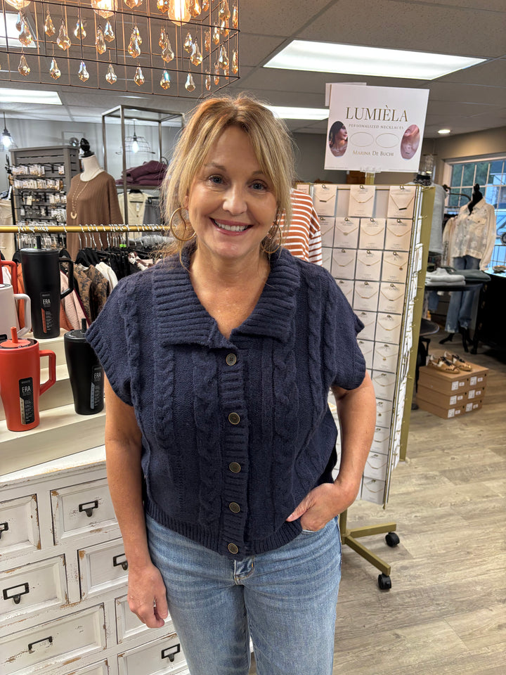 The Navy Edit Cable Knit Sweater-Tops-Sweet Lovely-Evergreen Boutique, Women’s Fashion Boutique in Santa Claus, Indiana