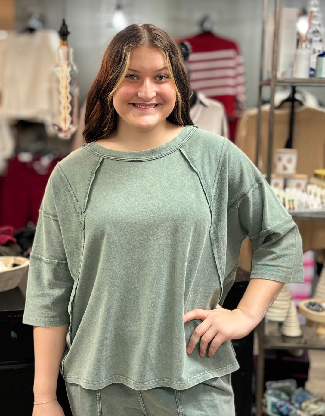 Terry Mineral Washed Top-Short Sleeves-Easel-Evergreen Boutique, Women’s Fashion Boutique in Santa Claus, Indiana