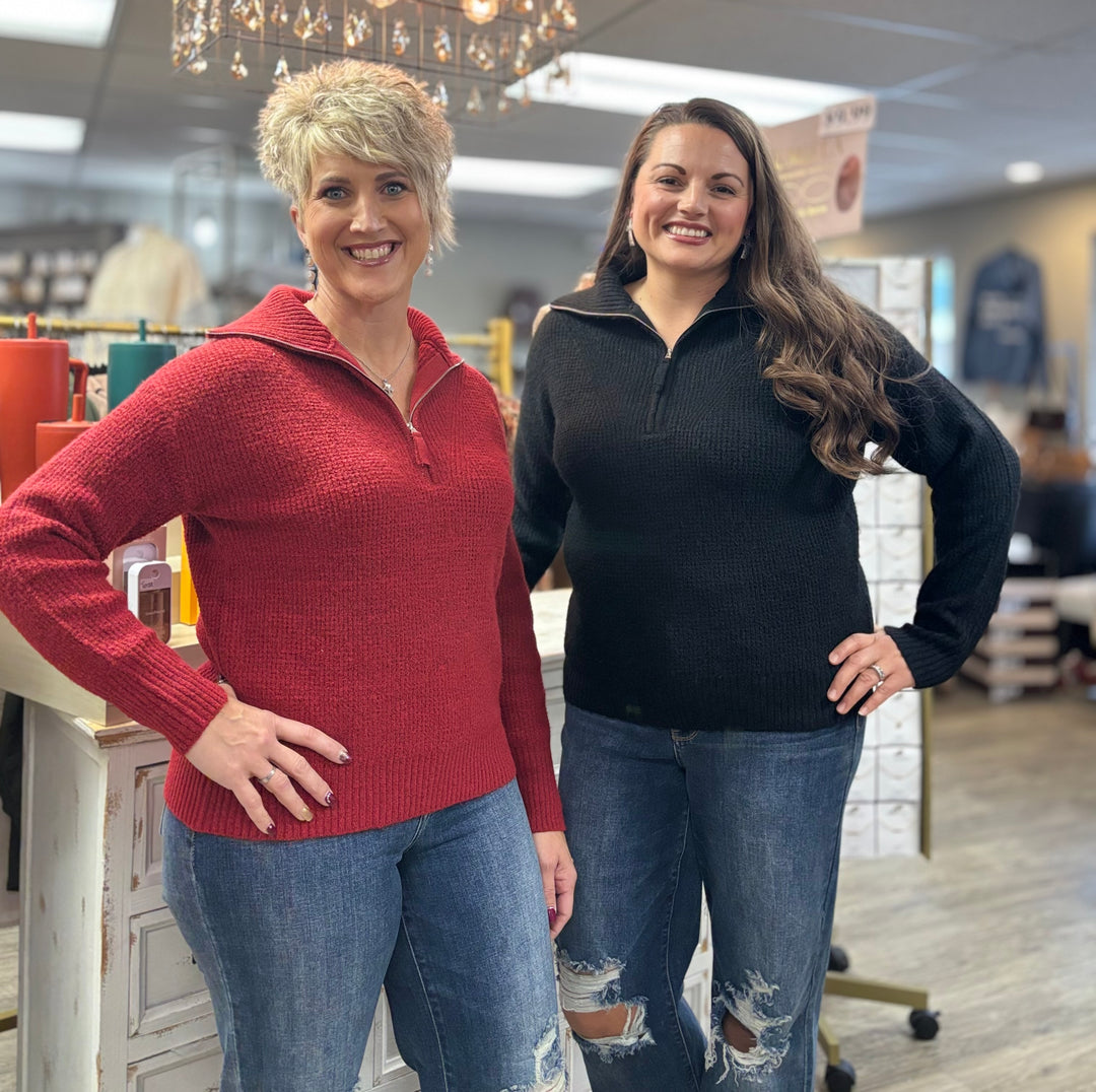 Zip It Up Half Zip Sweater-Tops-Zenana-Evergreen Boutique, Women’s Fashion Boutique in Santa Claus, Indiana