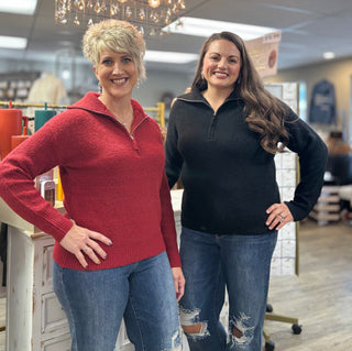 Zip It Up Half Zip Sweater-Tops-Zenana-Evergreen Boutique, Women’s Fashion Boutique in Santa Claus, Indiana