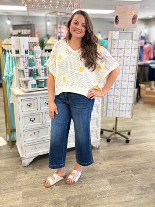 Judy Blue High Waist Tummy Control Claudia Ankle Wide Deep Indigo Denim Jeans