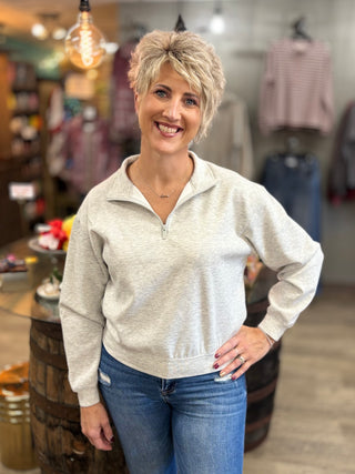 Hit Replay Half Zip Scuba Pullover by Zenana-Tops-Zenana-Evergreen Boutique, Women’s Fashion Boutique in Santa Claus, Indiana