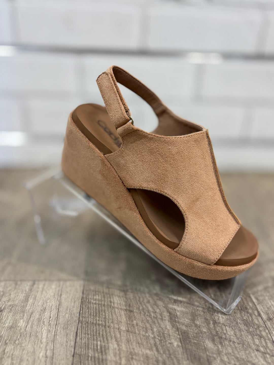 Corkys Carley Too Wedges, Black, Camel Faux Suede-Sandals-Corkys-Evergreen Boutique, Women’s Fashion Boutique in Santa Claus, Indiana