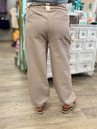Bow Detail Stripe Woven Pants