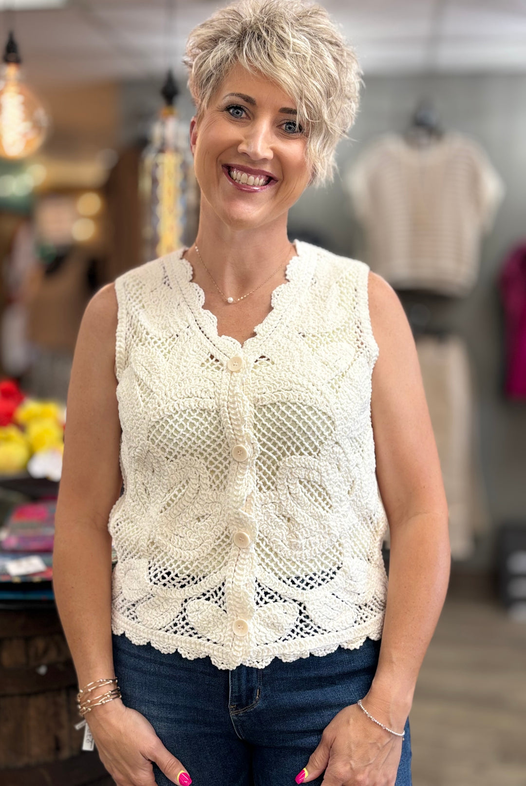 The Laurel by POL Crochet Vest-Tops-POL-Evergreen Boutique, Women’s Fashion Boutique in Santa Claus, Indiana