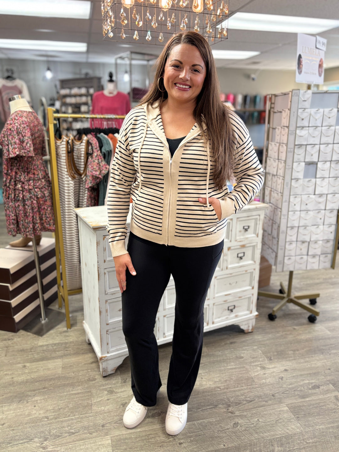 The Asher Striped Zip Up Hoodie-Tops-Staccato-Evergreen Boutique, Women’s Fashion Boutique in Santa Claus, Indiana