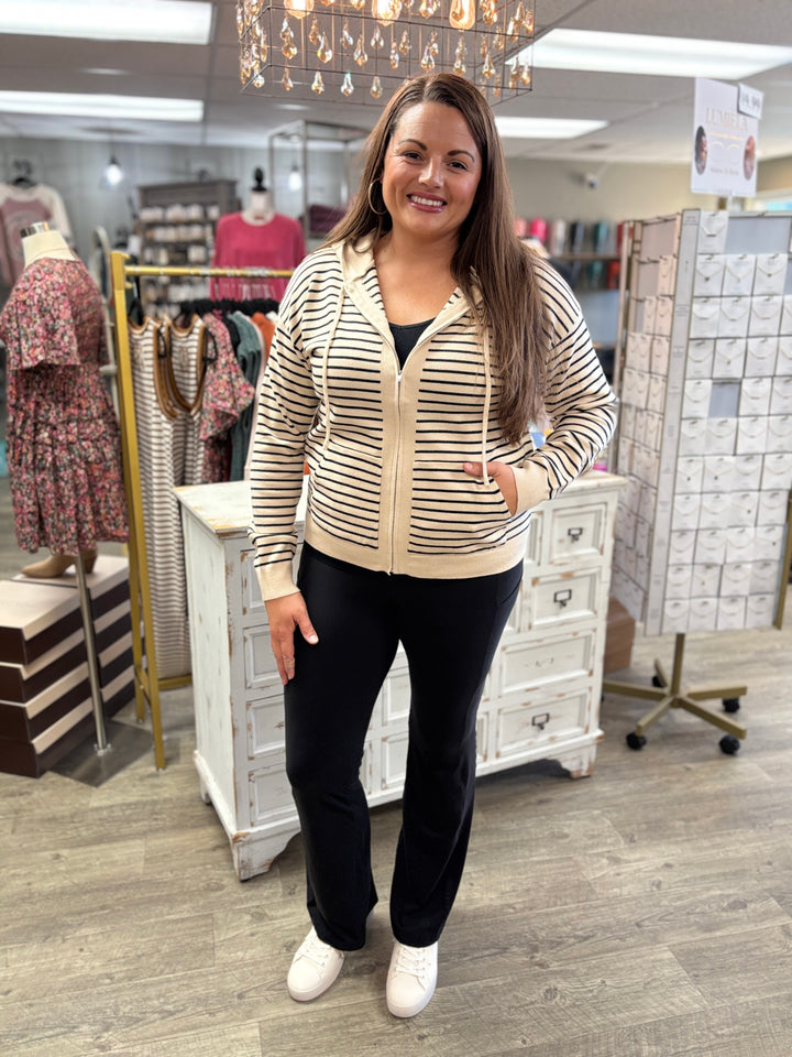 The Asher Striped Zip Up Hoodie-Tops-Staccato-Evergreen Boutique, Women’s Fashion Boutique in Santa Claus, Indiana