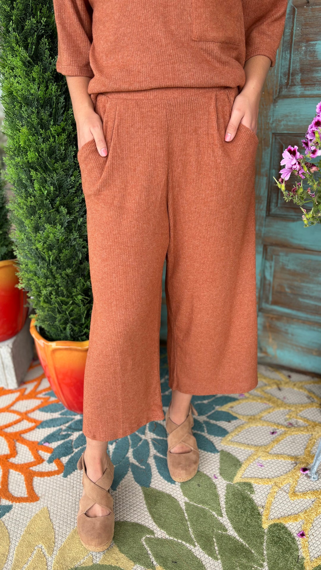 Blair Brushed Rib Pocket Pants-Pants-P.S. Kate-Evergreen Boutique, Women’s Fashion Boutique in Santa Claus, Indiana