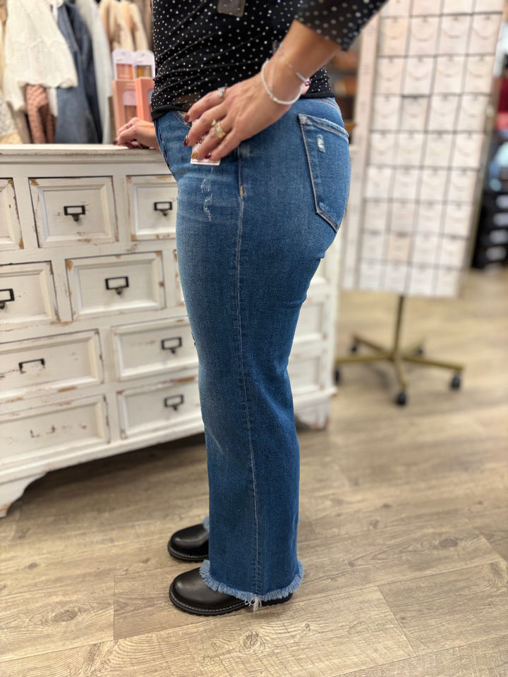 Risen Mid Rise Ankle Straight Jeans