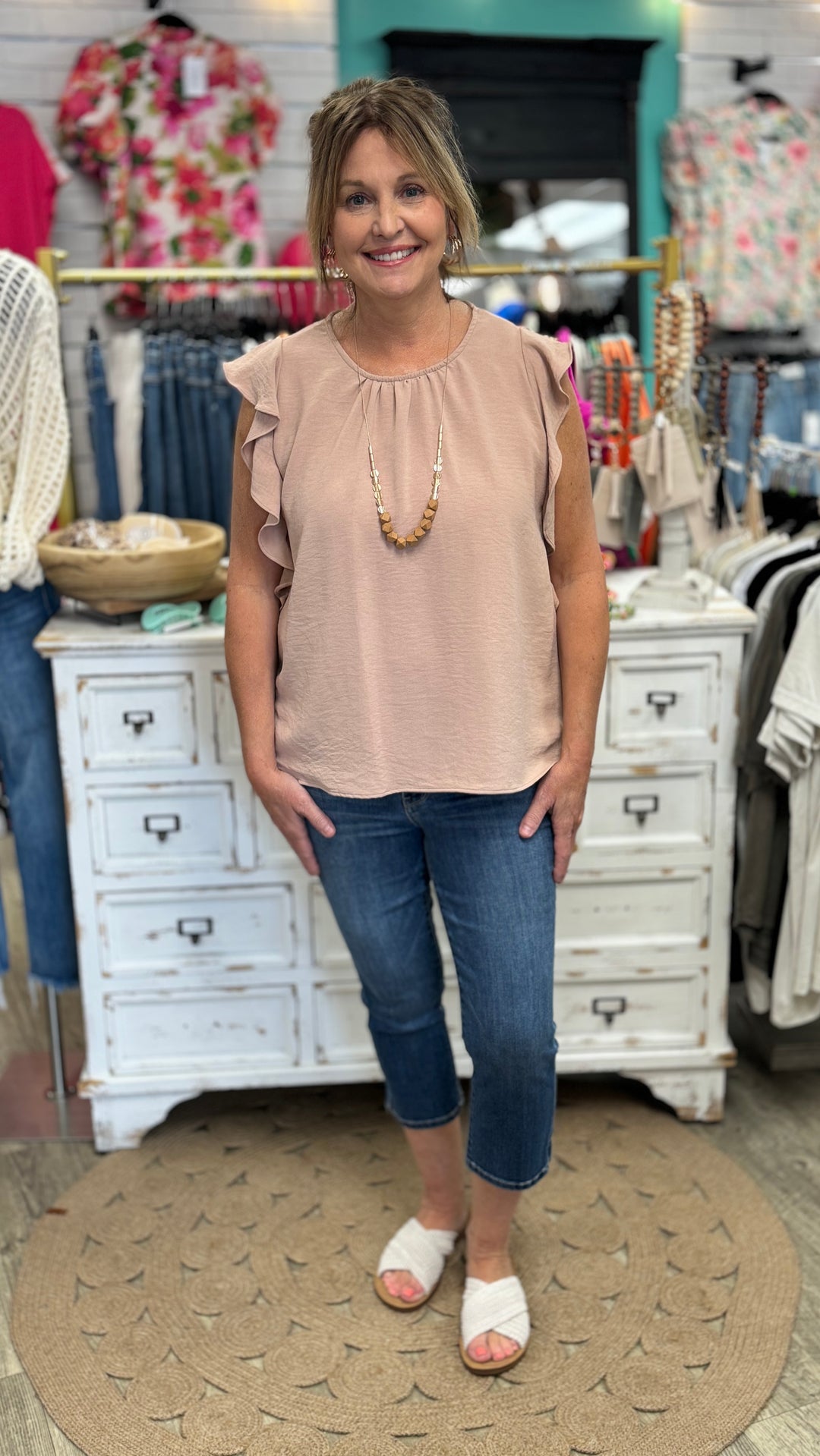 Hayden Blouse-Short Sleeves-Les Amis-Evergreen Boutique, Women’s Fashion Boutique in Santa Claus, Indiana