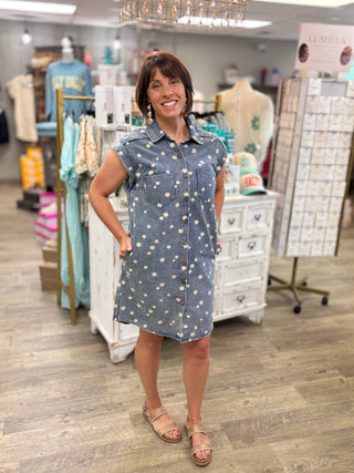 Painted Petals Denim Dress | Daisy Floral Shirt Dress