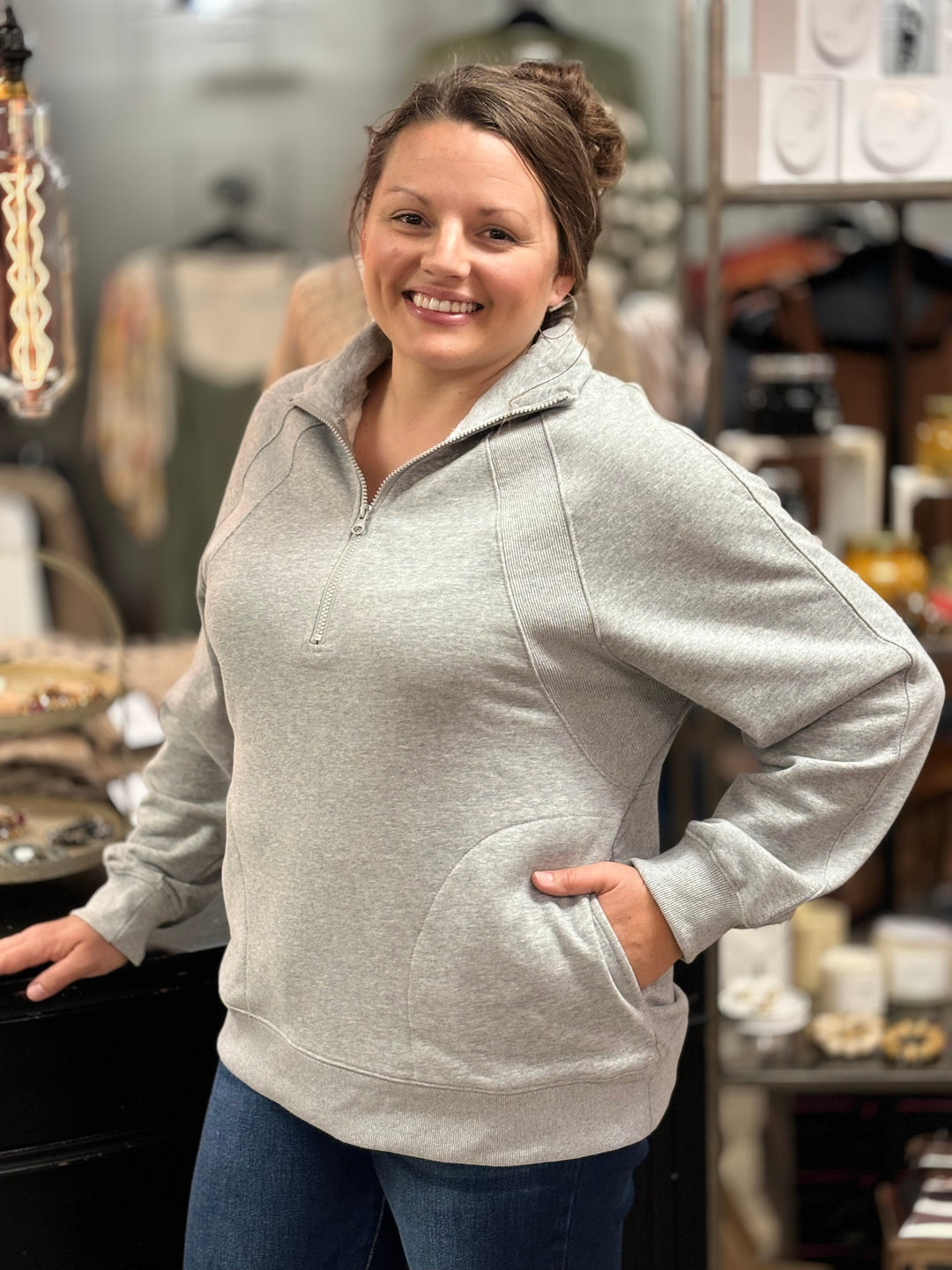 The Zoey Half Zip Sweatshirt-Sweatshirts-VERY J-Evergreen Boutique, Women’s Fashion Boutique in Santa Claus, Indiana