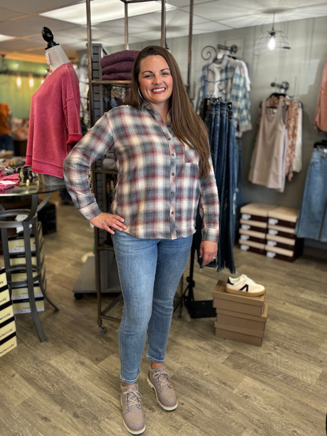 The Cozy Cabin Plaid Top-Tops-Be Cool-Evergreen Boutique, Women’s Fashion Boutique in Santa Claus, Indiana