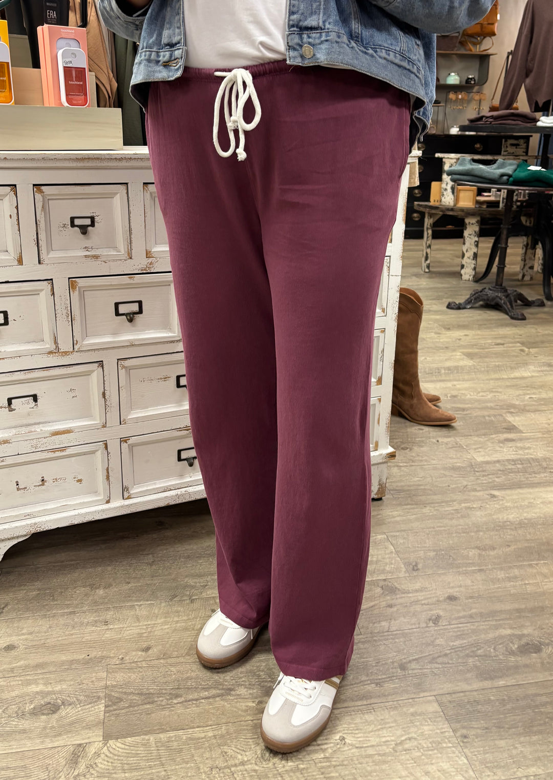 Dark Cherry Mineral Washed Relaxed Pants-Bottoms-HYFVE-Evergreen Boutique, Women’s Fashion Boutique in Santa Claus, Indiana