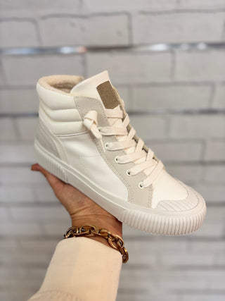 Cream high top sneakers with tie strings