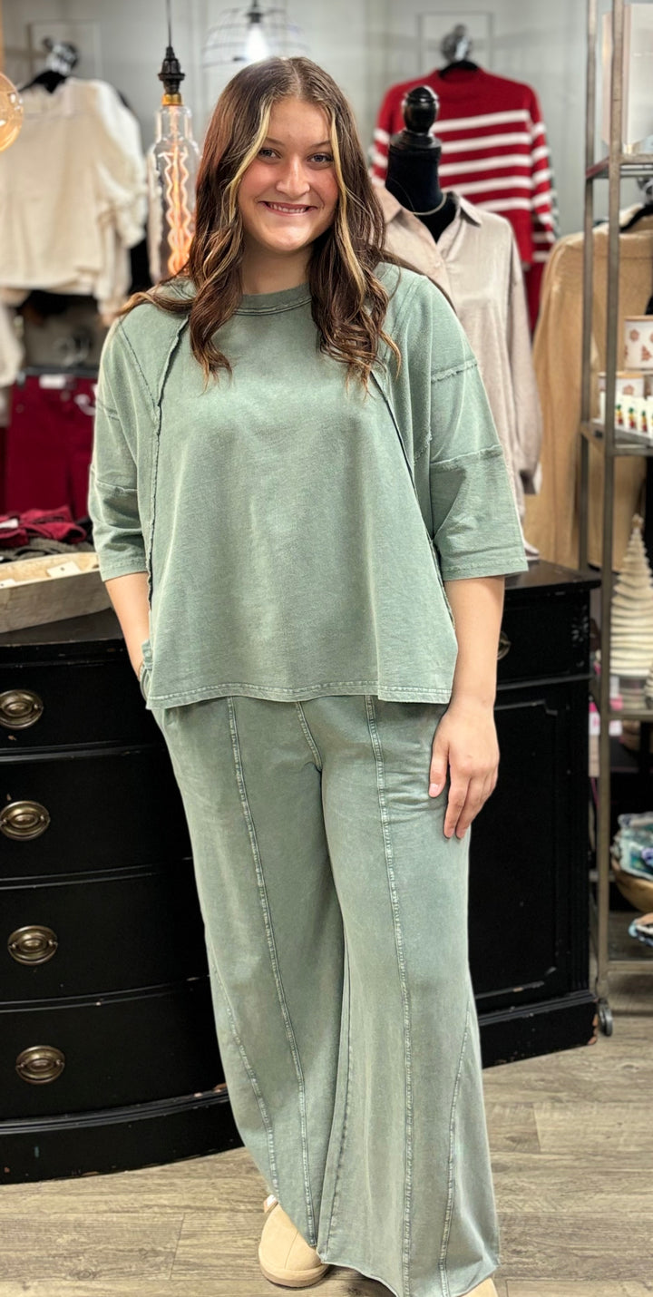 Terry Mineral Washed Pants-Pants-Easel-Evergreen Boutique, Women’s Fashion Boutique in Santa Claus, Indiana