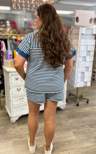 Neutral Striped Knit Top and Shorts Set