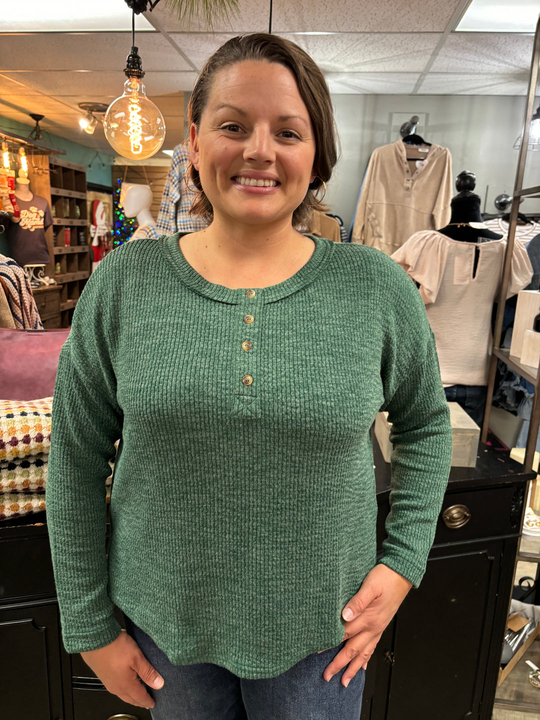 Alpine Chill Henley Top-Evergreen Boutique-Evergreen Boutique, Women’s Fashion Boutique in Santa Claus, Indiana