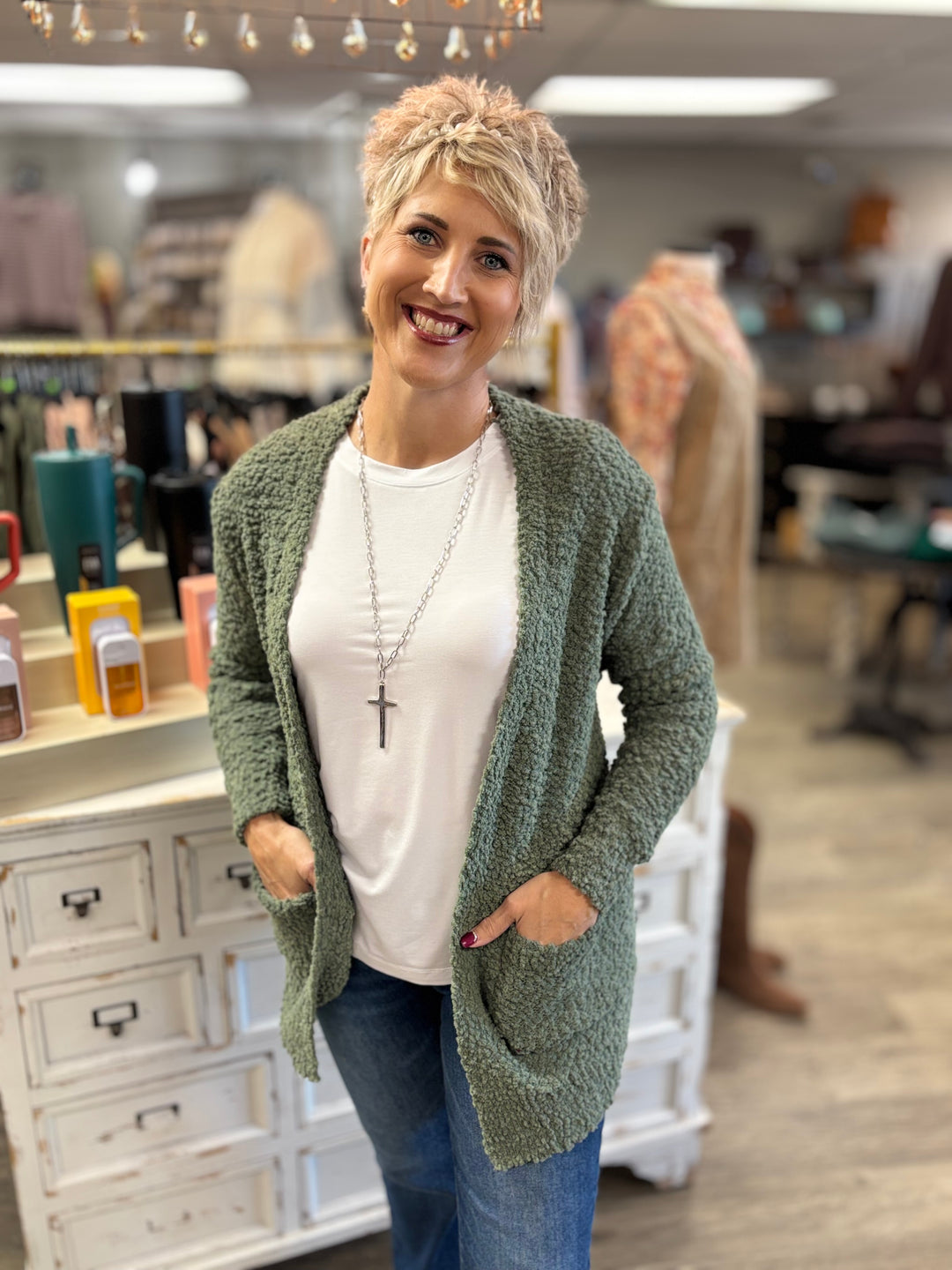 The Cleo Popcorn Sweater Cardigan-Tops-Zenana-Evergreen Boutique, Women’s Fashion Boutique in Santa Claus, Indiana