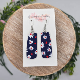 White Daisies on Navy Patriotic Leather Earrings