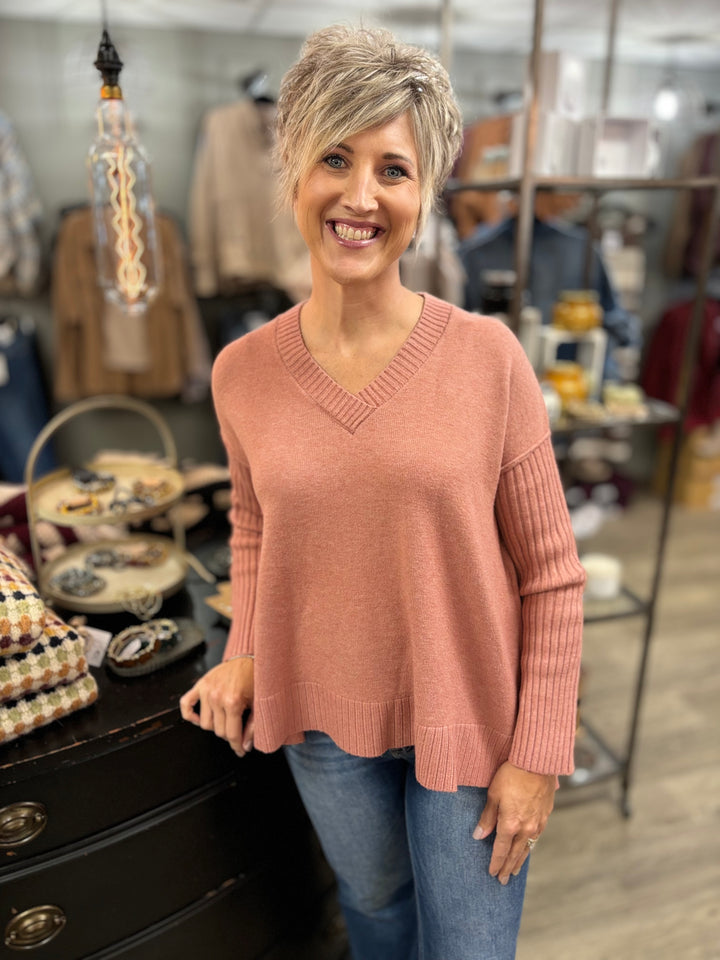 The Haven V-Neck Oversized Sweater-Sweaters-MITTOSHOP-Evergreen Boutique, Women’s Fashion Boutique in Santa Claus, Indiana