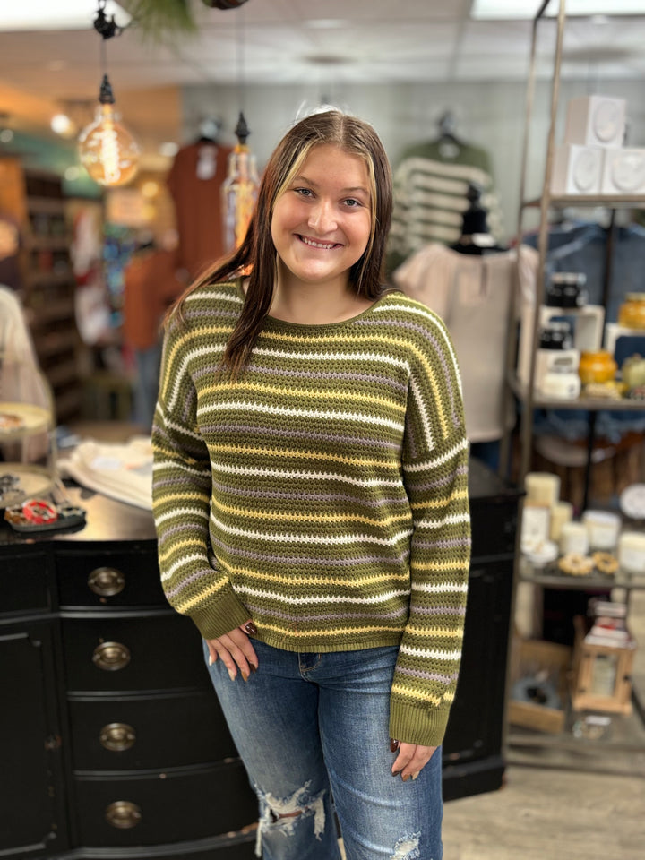 The Marisa Multicolor Stripe Sweater-Sweaters-Blu Pepper-Evergreen Boutique, Women’s Fashion Boutique in Santa Claus, Indiana