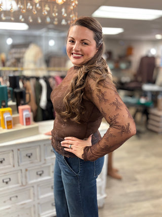 The Adeline Mock Neck Lace Top-tops-Hem & Thread-Evergreen Boutique, Women’s Fashion Boutique in Santa Claus, Indiana