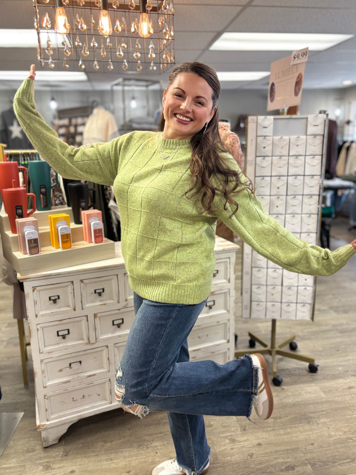 Windowpane Two Tone Knit Sweater-Tops-La Miel-Evergreen Boutique, Women’s Fashion Boutique in Santa Claus, Indiana