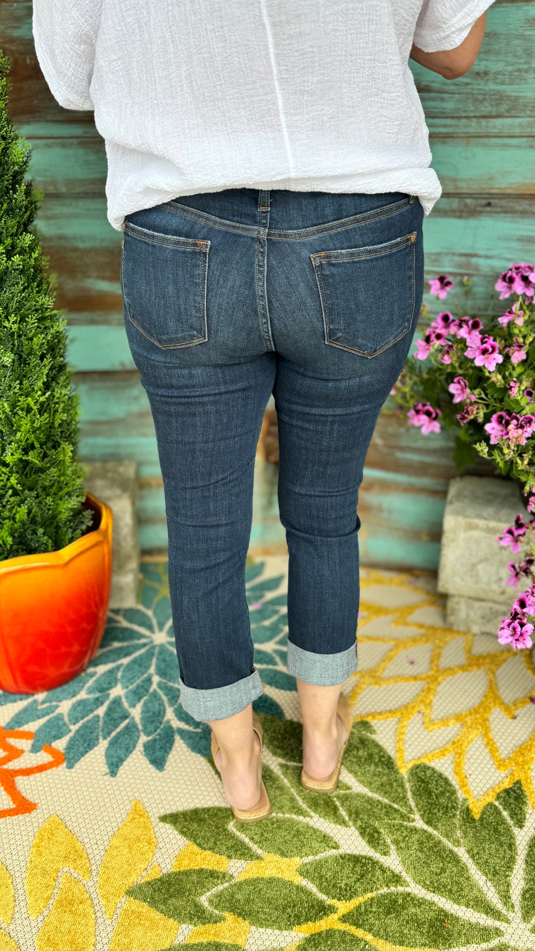 Judy Blue Mid Rise Vintage Cuffed Capris-Jeans-Judy Blue-Evergreen Boutique, Women’s Fashion Boutique in Santa Claus, Indiana