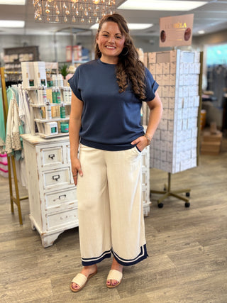 Contrast Linen Detail Pants