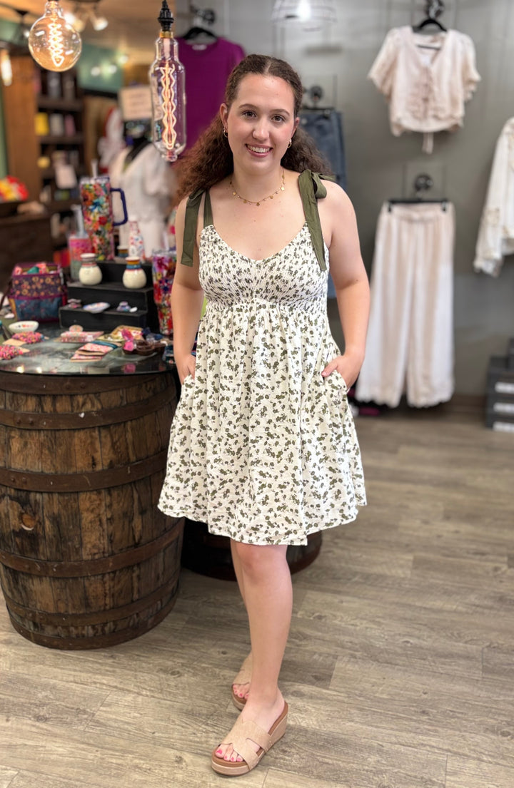 The Esme Floral Tie Dress-Dresses-Doe and Rae-Evergreen Boutique, Women’s Fashion Boutique in Santa Claus, Indiana
