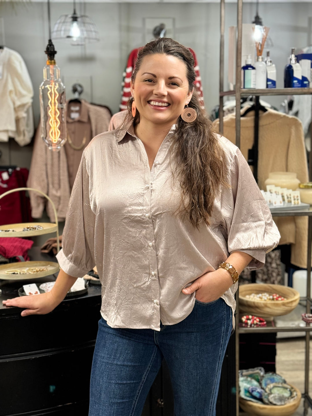 Pearl Textured Elegant Top-Short Sleeves-Umgee-Evergreen Boutique, Women’s Fashion Boutique in Santa Claus, Indiana