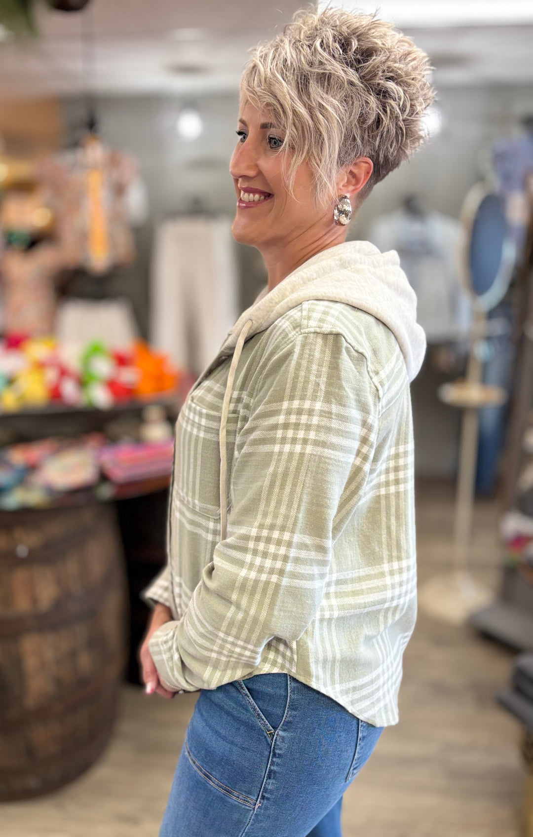 Olive Grove Long Sleeve Plaid Top