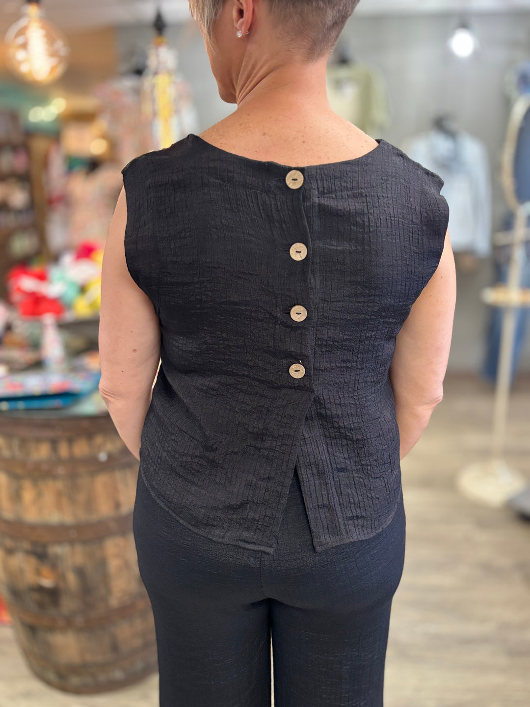 Midnight Sky Back Button Top-Tops-Blu Pepper-Evergreen Boutique, Women’s Fashion Boutique in Santa Claus, Indiana