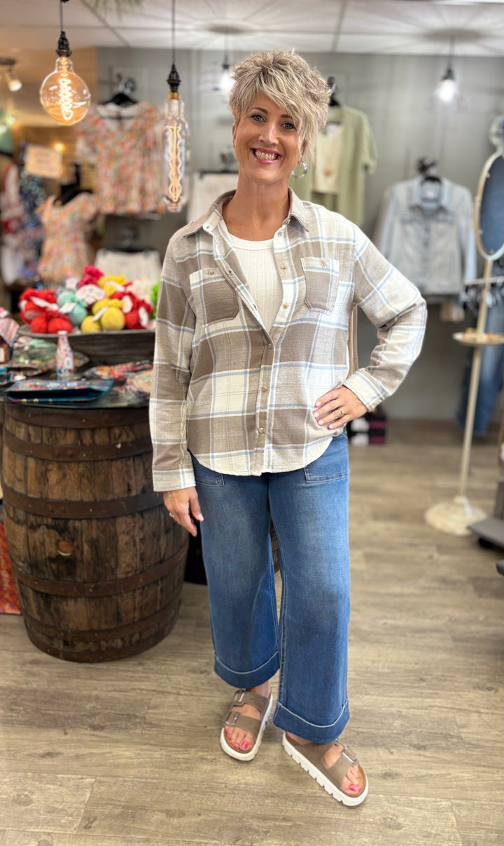 Earthy Trails Plaid Top